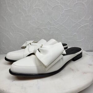 Rebecca Minkoff Bow Mules Slides Size 7 White Leather Pointed Toe Flats Slip On
